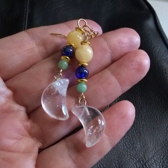 Playful Quartz Moon Dangle Earrings! - Picture 5 of 13